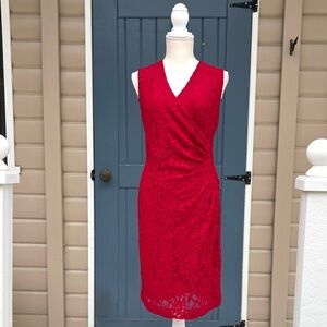 Lauren Ralph Lauren Vivid Red Midi Dress Women Size 6